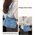 thumbnail image 3 of Sunyuer Women Vintage Washed Denim Crossbody Purse, Multi Pocket Casual Jean Shoulder Bag, Adjustable Strap Lightweight Hobo Handbag Daily Travel Messenger Bag, 3 of 8