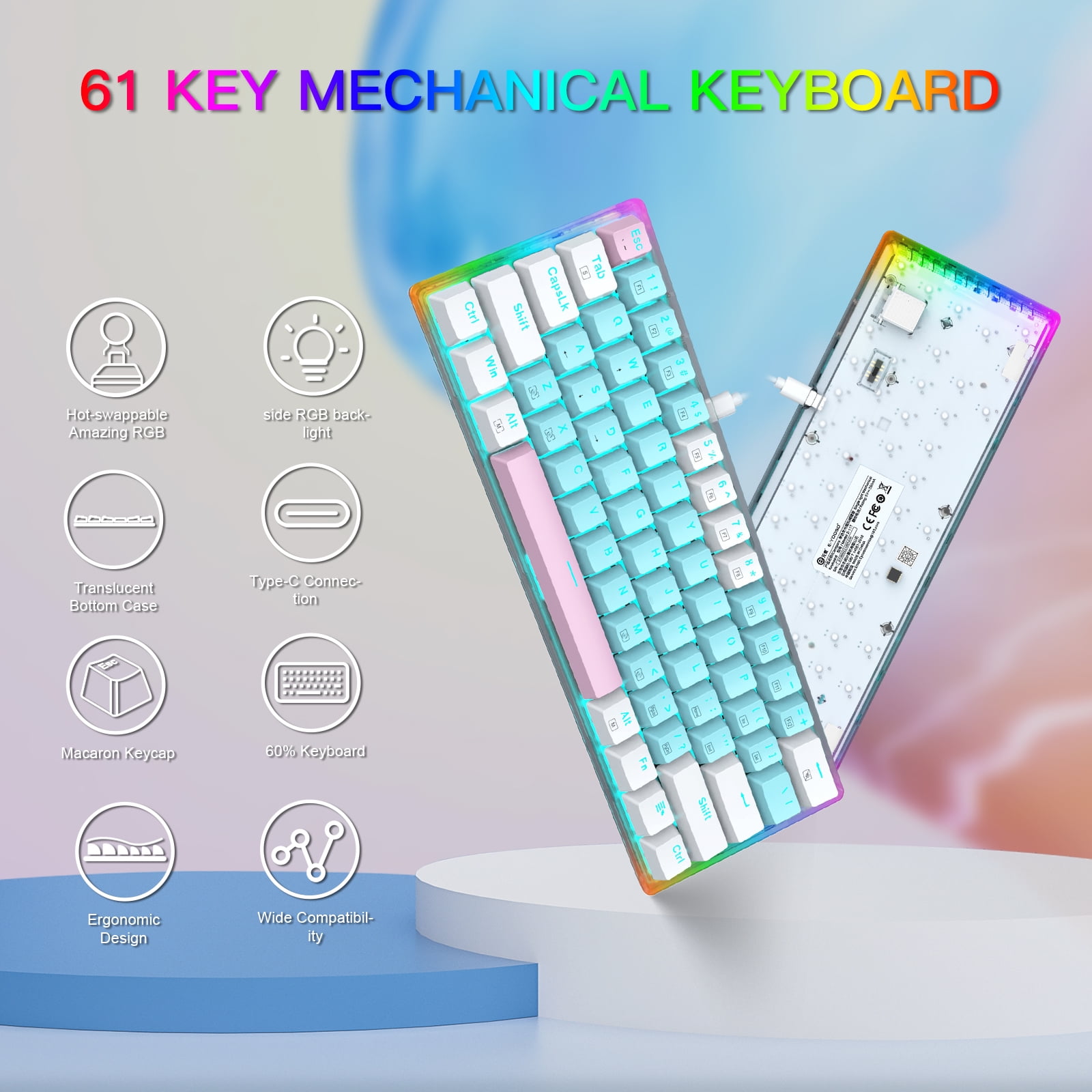 E-YOOSO 60% Mechanical Keyboard, Red Switch Gaming Wired Keyboard with RGB Backlit, Ultra-Compact 60 Percent Computer Keyboard for Windows, Mac OS