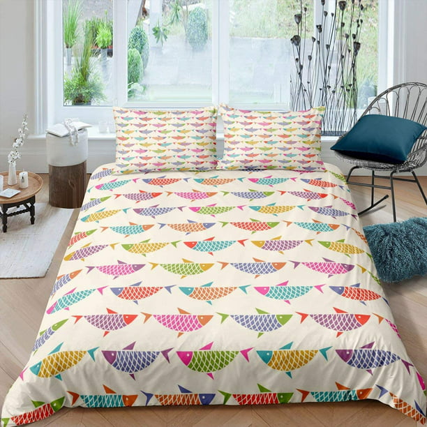 Cartoon Fishes Duvet Cover Marine Life Ocean Bedding Set for Kids Boys  Girls Underwater World Comforter Cover Sea Creatures Geometric Decor Quilt  Cover with 2 Pillowcases 3Pcs Bedding Queen - Walmart.com