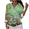 thumbnail image 2 of Royisotas Casual Womens Tops Plus Size Lapel Fall and Winter Long Sleeve Womens Button Down Blouse Floral Graphic Green Collared Button up Shirts, 2 of 5