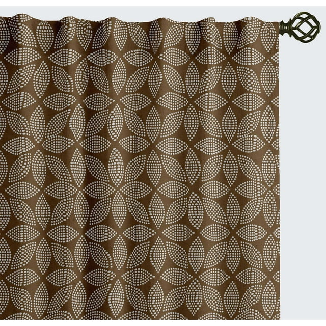 Vargottam Cotton Curtains for Windows - 3-in-1 Rod Pocket/Back Tab Short Window Drapes - Light Filtering Cotton Panels - Set of 2, 52"x63" - Dotted Flower Design (Brown)