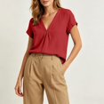 thumbnail image 7 of WGRFFH Linen Tops for Women Short Sleeve V Neck Dressy Blouses Comfy Breathable Hawaiian Tees Loose Tunic Blouses 2026 Pleated Tshirts Casual Lightweight Summer Vacation Clothing Red, 7 of 7