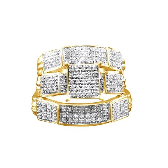 AFFY White Natural Diamond Engagement & Wedding Trio Band Ring Set In 10k Yellow Gold (0.53 Cttw)