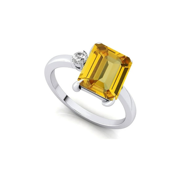 Mahablijewels 14k White Gold Finish 2.20 Ct Emerald Cut Yellow Citrine Womens Engagement Wedding Ring 7