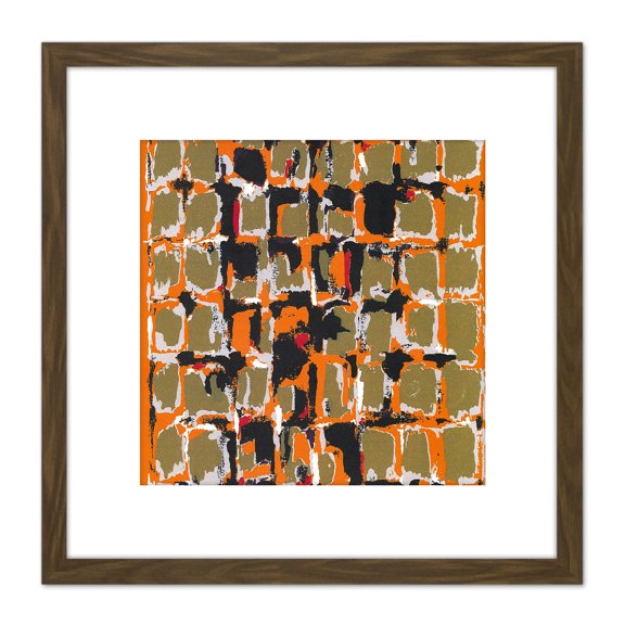 Halvdan Ljosne Serigrafi 1980 Abstract Painting 8X8 Inch Square Wooden Framed Wall Art Print Picture with Mount