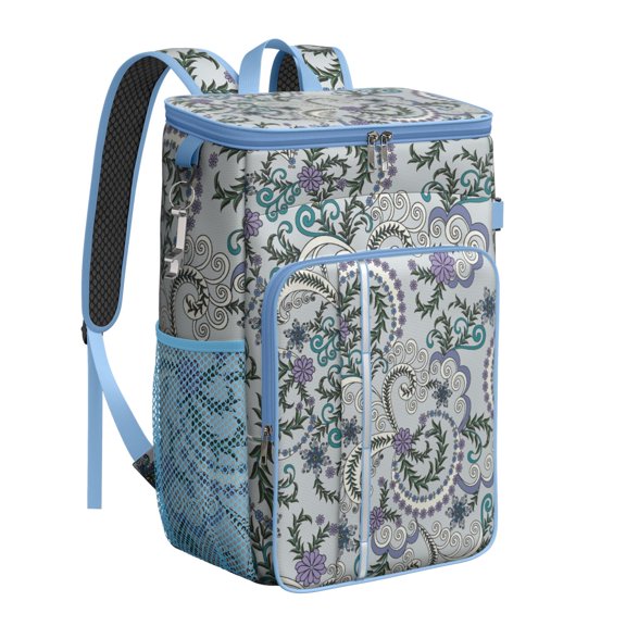 Boho Chic Insulated Cooler Backpack - 20L Vintage Paisley Pattern Soft Cooler Bag, Leakproof Lunch Backpack for Camping, Beach & Picnic, Holds 26 Cans