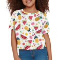 thumbnail image 3 of Uourmeti Pineapples Crew Neck Short Sleeve Top 13-14Y Girls Summer Short T-Shirt Tropical Fruit Print Lightweight Soft Sports Pullover, 3 of 5