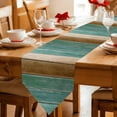 thumbnail image 2 of Table Runners 72 Inches Long, Retro Teal Green Brown Cotton Linen Kitchen Dining Coffee Table Runner for Party Home Decor, Farmhouse Wooden Art Retro Tabletop Dresser Scarves Runner 13x72 Inch, 2 of 9