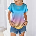 thumbnail image 3 of laqbezok Women's Ombre Blue Satin Blouse, Crew Neck Dolman Sleeve Silk-Like Top, Casual Summer Fashion T-Shirt, Elegant Evening Tee, 3 of 6