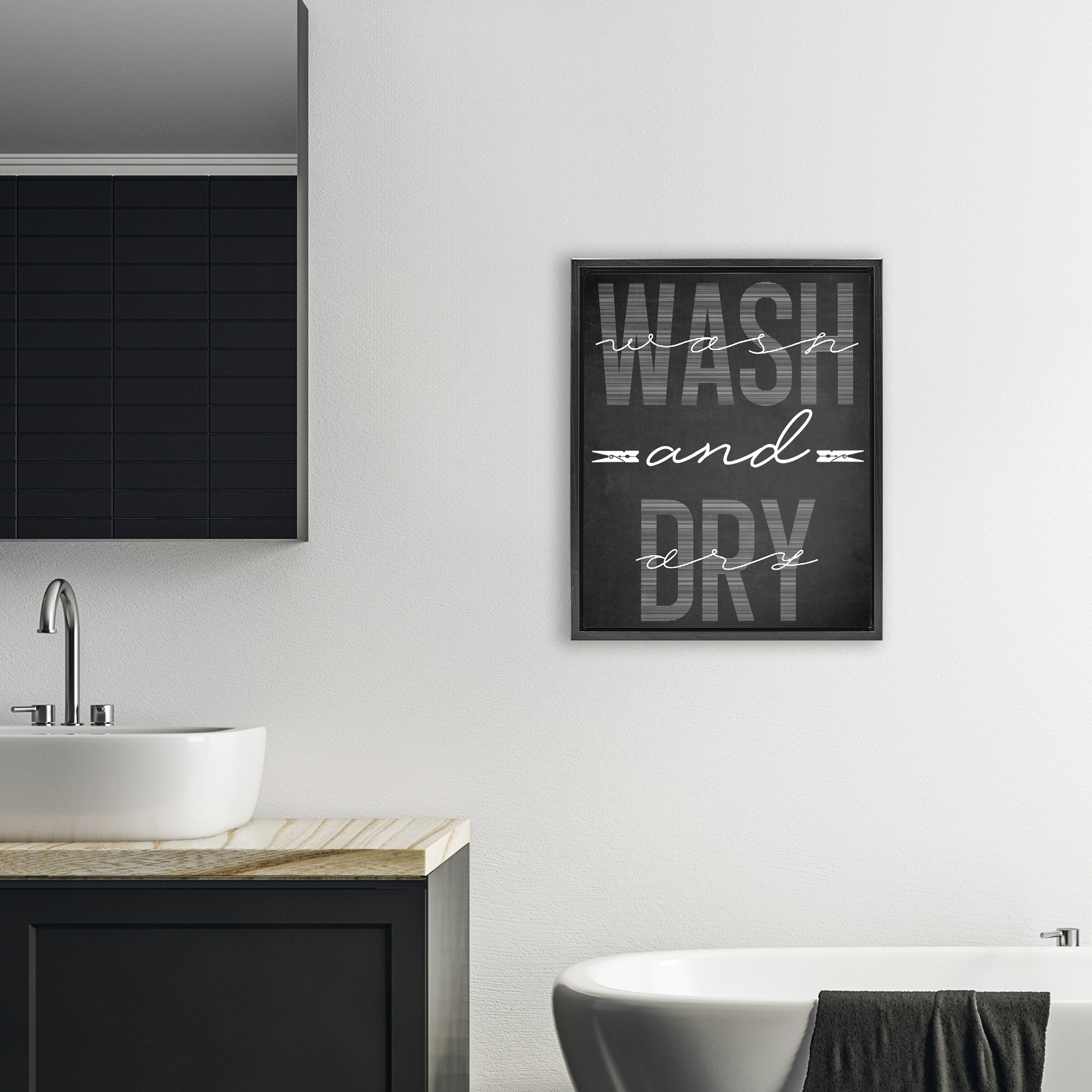 Wash And Dry Black Minimal Black Framed Floater Canvas Wall Art, design by Marcus Prime