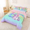 thumbnail image 2 of Erosebridal Rainbow Kids Pink Unicorn Full Size Comforter Sets,Initial Alphabet B Bedding Sets For Girls Teens,Reversible Pink 3-Piece, 2 of 7