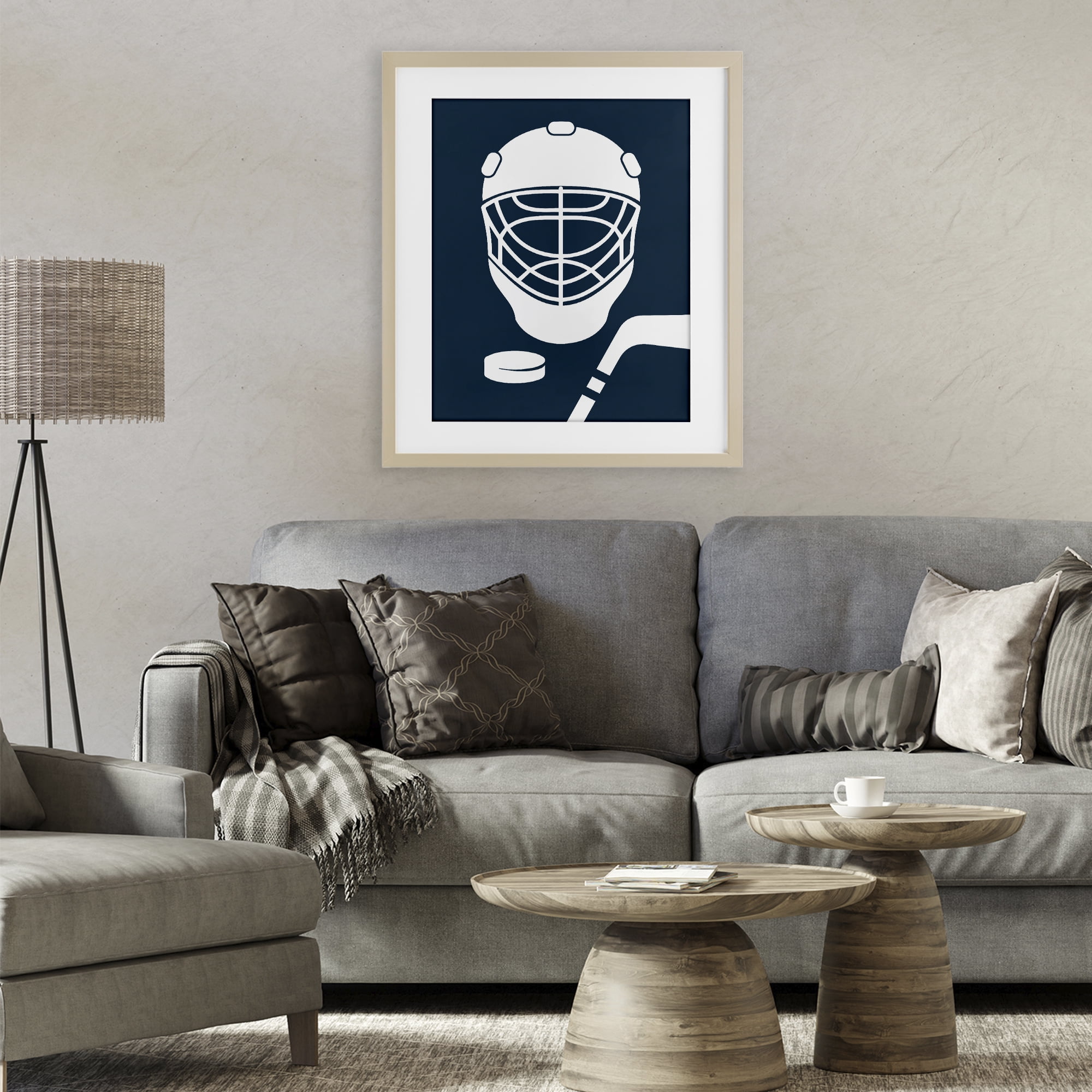 Stupell Industries Hockey Mask Blue & White Birch Framed Print Under Glass, design by Melody Hogan