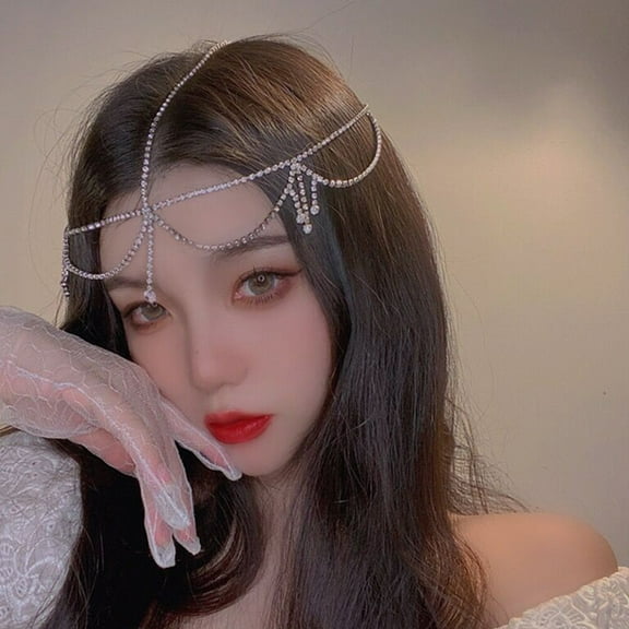 LOLIPPYY White Alloy Head Chain for Women's Bridal Hair Accessory Elegant Decoration for Parties Weddings 20.5 in