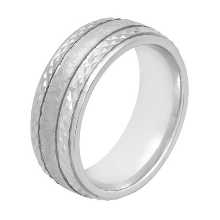 Men’s 8MM Sterling Silver Diamond-Cut Edge Ring – Mens Wedding