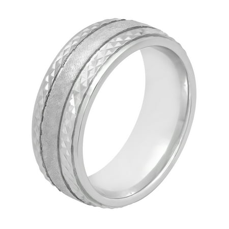 Artisan Sterling Silver Mens Ring - Men’s 8MM Sterling Silver Diamond-Cut Edge Ring – Mens Wedding Band