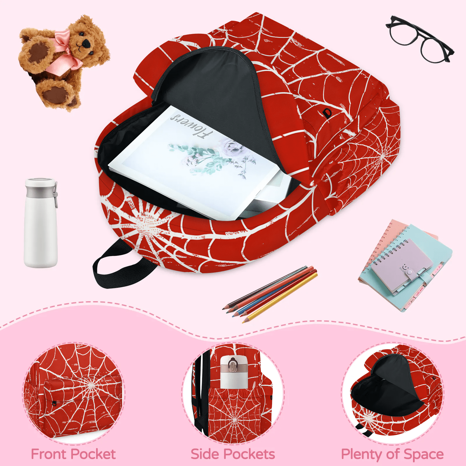 Herdesigns Red Spiders Web Backpack for Men Women, Lightweight Laptop Backpack 16.3 Inch Funny Theme Casual Daypack for Travel Work Commuter