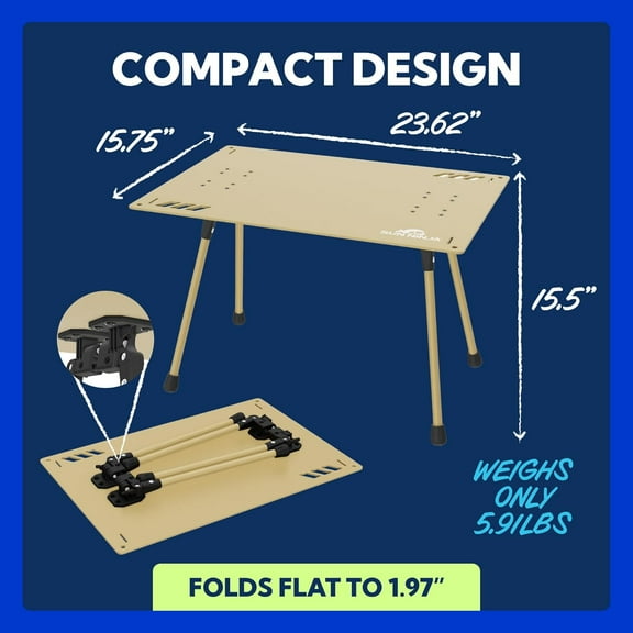 Beach Table – Lightweight Mini Folding Table with Carry Case, Small Camping Table for Beach, Camping, and Picnics – Portable Picnic Table with  Aluminum Top, Non-Slip Feet