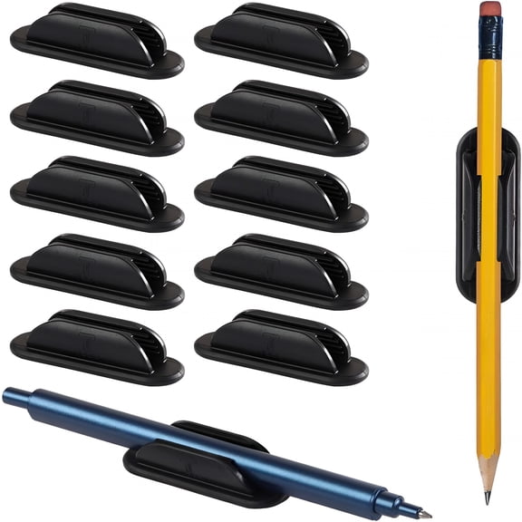 CCOCC 10 Pack Adhesive Pencil Holder for Desk,Silicone Pen Holder for Wall,Clipboard & Laptop with 15 Upgraded Sticky Pads,Rugged Grip Pencil Holders for Classroom Teacher Essentials (Black)