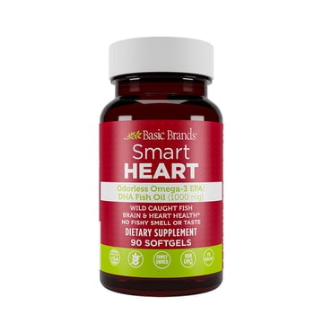 Basic Brands SMART HEART Odorless Omega-3 Fish Oil 1000mg for Heart Health, 90 Count – No Fishy Aftertaste