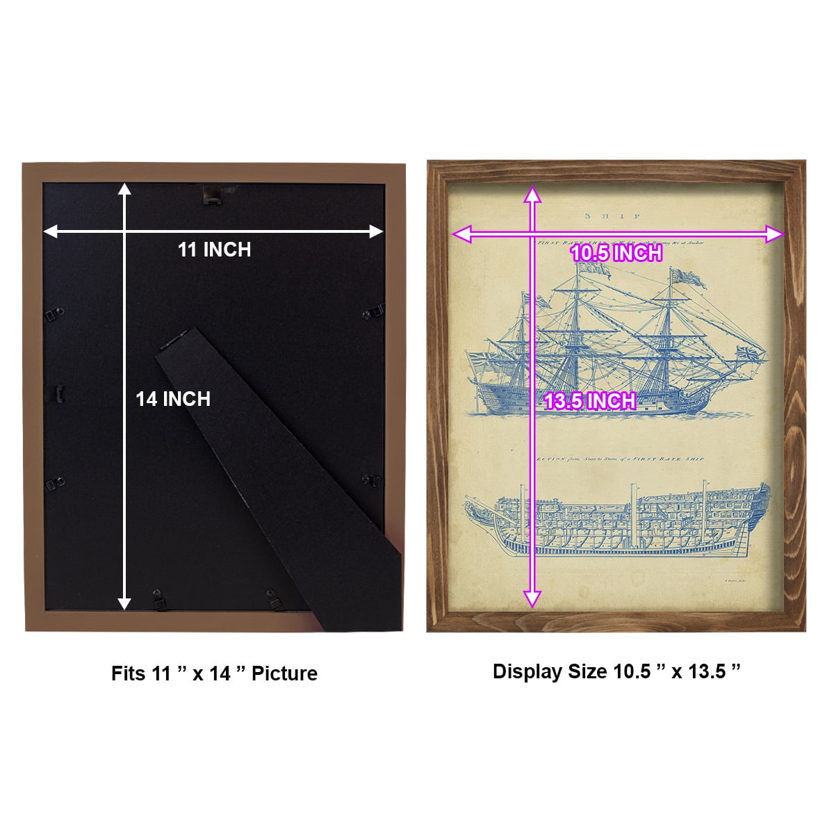 Vintage Ship Blueprint -Framed Print w/glass-Walnut