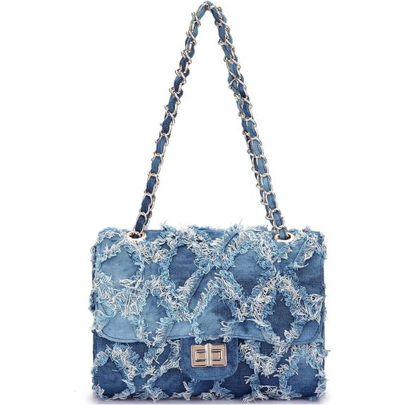 Kwuty Kwuty Women Small Shoulder Bags Quilted Crossbody Distressed Jean Denim Purse Evening Bag Clutch Handbag with Chain Strap