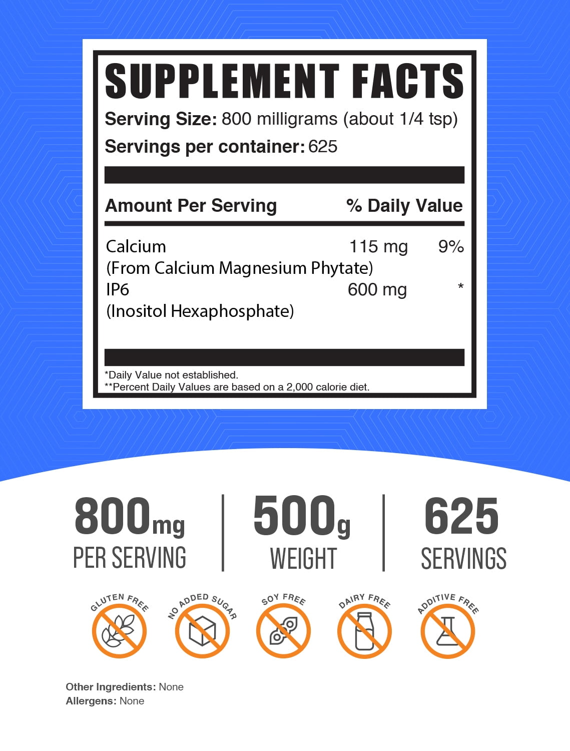 BulkSupplements IP6 (Inositol Hexaphosphate) Powder - 800mg per Serving - 500 Grams (1.1 lbs) - 625 Servings