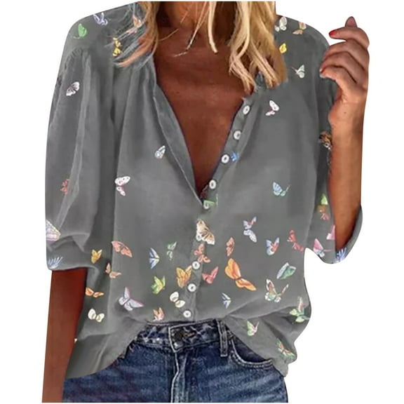 2025 Womens Clothing Clearance under $5 asdoklhq Womens Plus Size Tops Clearance,Woman's O-Neck Printing Loose Casual Autumn Long Sleeve T-shirt Tops