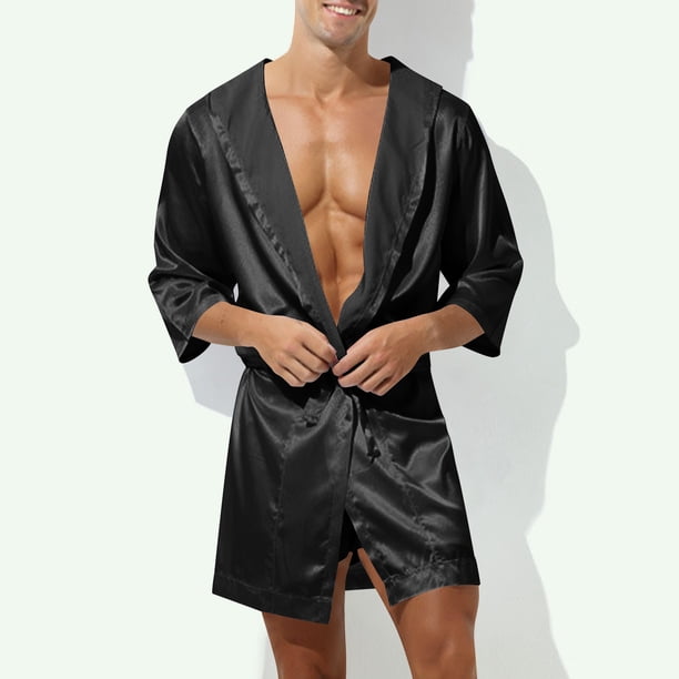 Batas para hombre, informales y de moda, de color sólido, con tirantes, capucha y manga corta, pijamas para hombre, blusa
