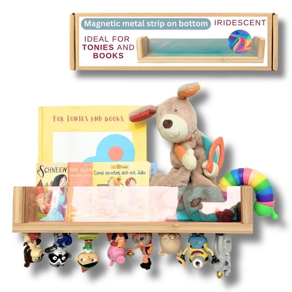 BigStep Magnetic Bookshelf for Tonies Figures - Iridescent Acrylic Front Panel and Metal Strip on Bottom to Hold Tonie Characters - Comparable to Tonies Shelf