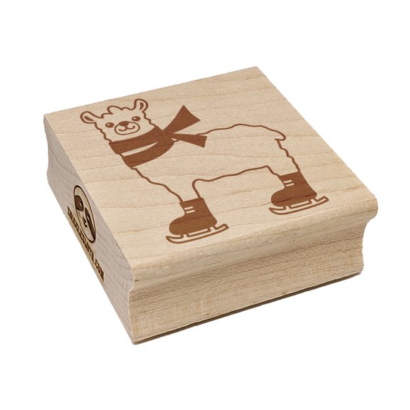 Ice Skating Llama Winter Square Rubber Stamp Stamping Scrapbooking Crafting - Small 1.25in