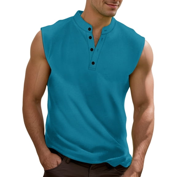 JTieacloth High Neck Tops for Men Men's Sleeveless Tank Top Casual Breathable Comfortable Loose Fit Button Down Summer Workout Gym Outdoor Hiking