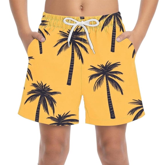 Edvintorg Vacation Beach Clothes Boys Holiday Tropical Shorts Hawaii Printed Elastic Waisted Shorts with Drawstring Summer Clothing Size 4-15