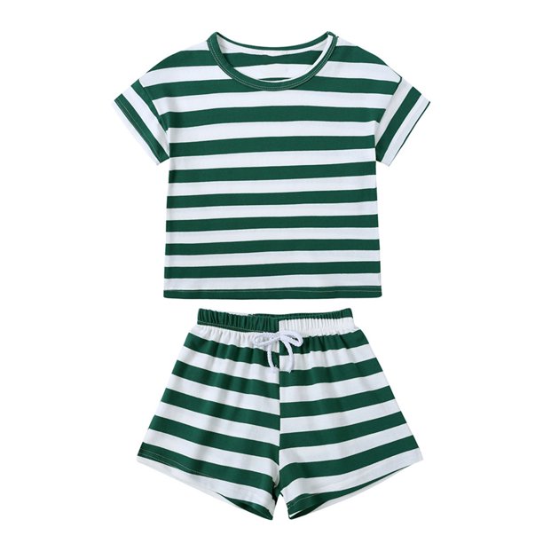 Odeerbi 6M-4Y Niños Niñas Conjuntos de Verano Camiseta de Manga Corta de Algodón A Rayas Pantalones Cortos Conjunto de Dos Piezas Pijama Acondicionado