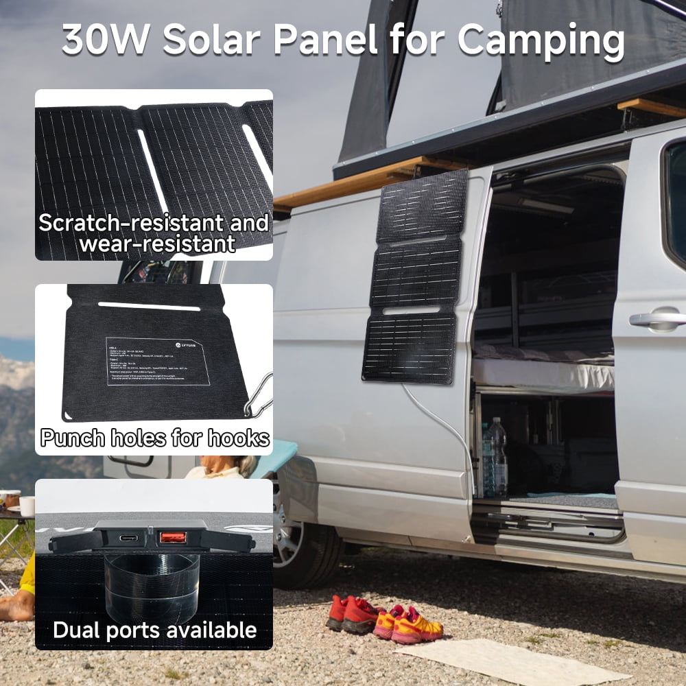 LVYUAN Solar Panel 30W Foldable Solar Panel Charger  with USB and TYPE-C Port Portable Waterproof IP65  for iPhone, iPad, Tablets, Laptop , Camera, Power Bank, Hiking, Backpacking, Camping, Outdoor