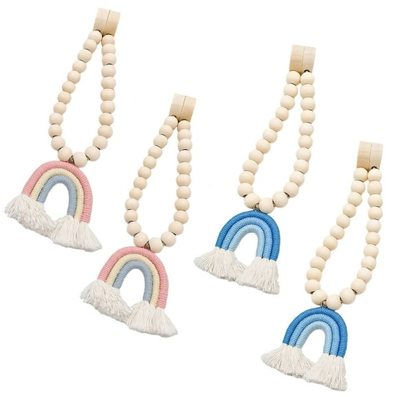 Rainbow Curtain Tiebacks, Set of 4, Handwoven Magnetic Curtain Holders with Tassel Wooden Beads, Boho Curtain Decoration for Bedroom, Living Room
