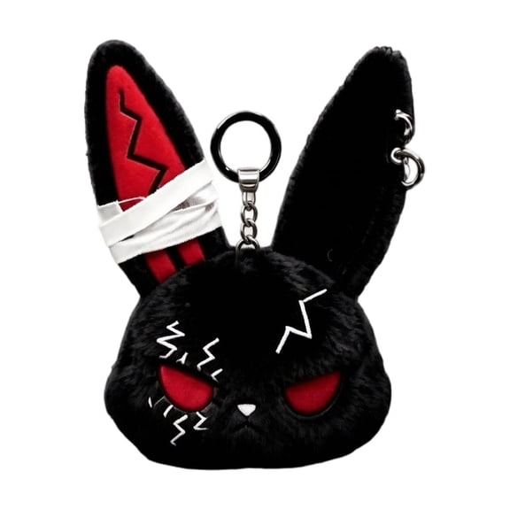 Gothic Plush Rabbit Keychain, Spooky Cute Bunny Bag Charm for Backpack Purse Handbag, 2.7 x 5.5 Inches PP Cotton Halloween Accessory (Black)