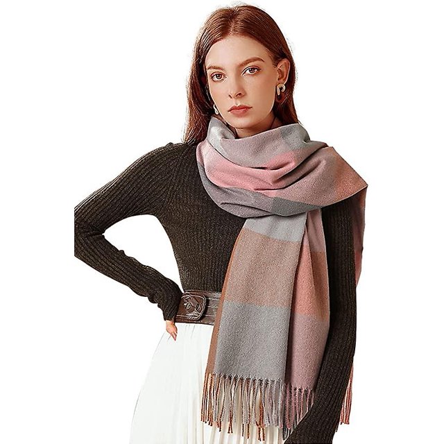 Chal de invierno para mujer, chal de cuadros de gran tamaño, manta cuadrada, poncho con flecos y estampado de cuadros a cuadros, fondo A