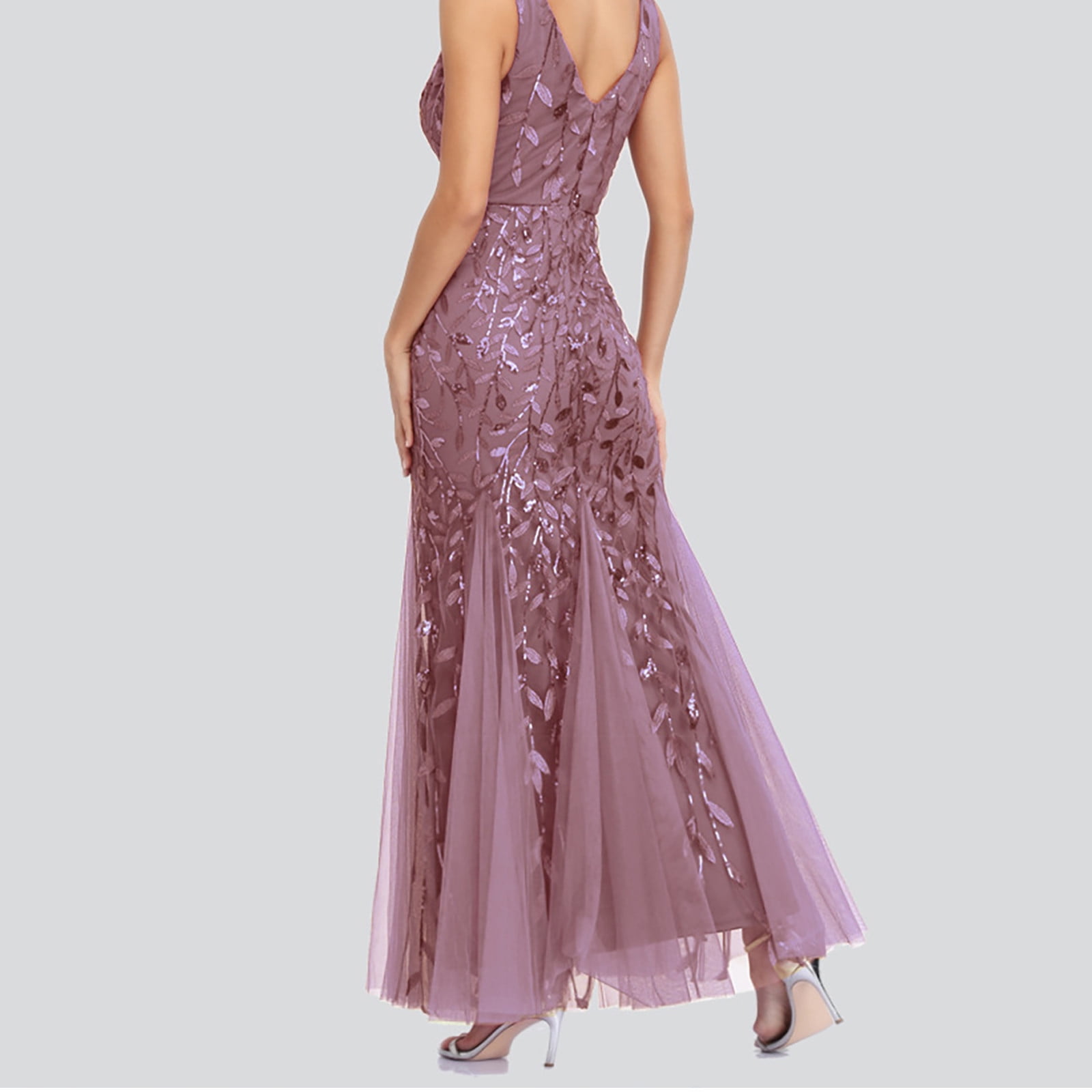 Womens Luxurious Sequins Formal Evening Dress Elegant Sleeveless Mermaid Tulle Floor Lenght Party Cocktail Dresses
