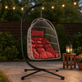 thumbnail image 3 of Homy Casa Outdoor Egg Hanging Chair with Adjustable Height for Cozy Backyard Patio Relaxation, Red, 3 of 8