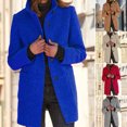 thumbnail image 2 of comerut Women Fall Winter Coat Stand Collar Neck Protection Thick Solid Color Warm Windproof Mid Length Single-breasted Cardigan Long Sleeve Lady Overcoat, 2 of 8