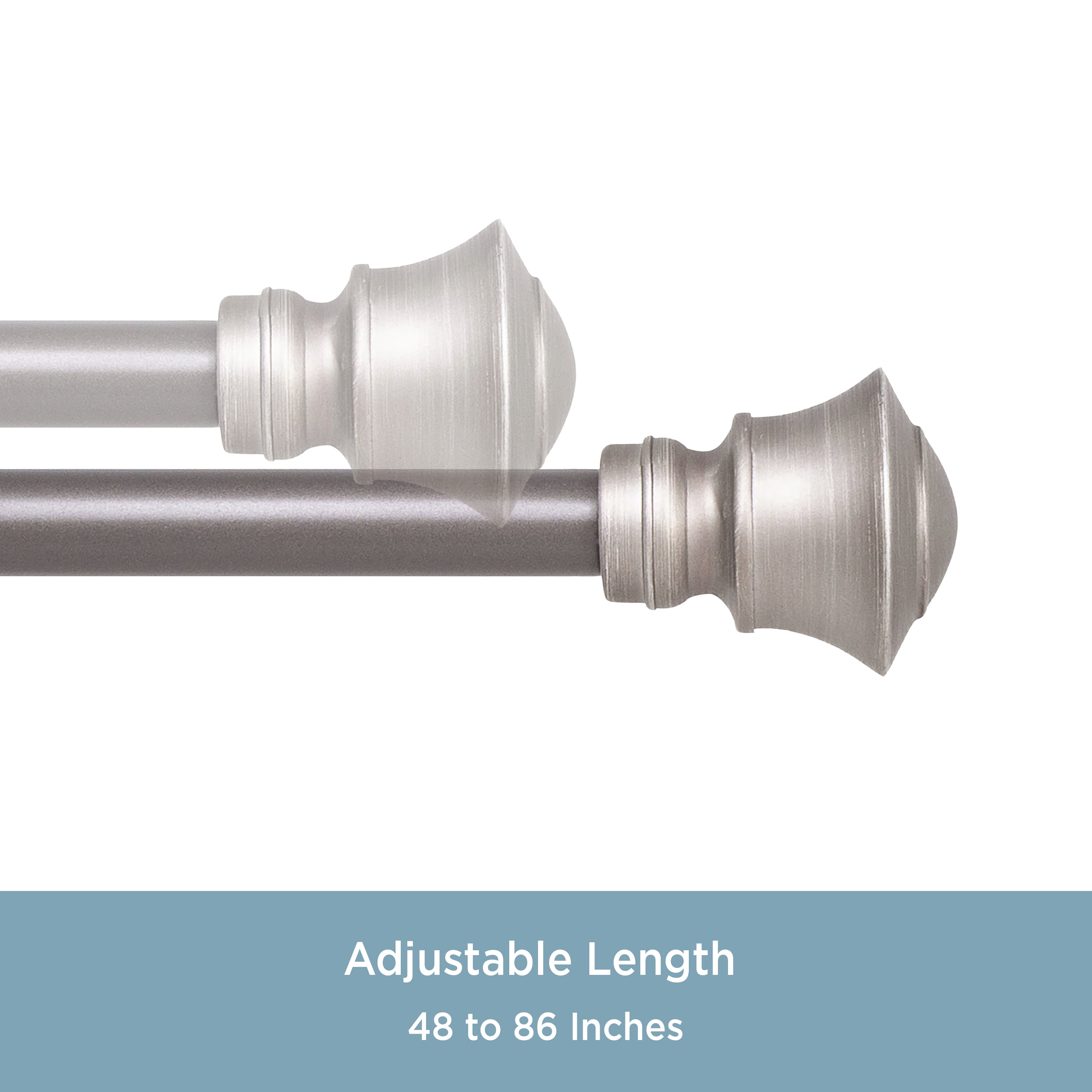 Kenney Caris Adjustable Pewter Curtain Rod with Urn Finials, 48-86"