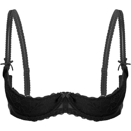 

ACSUSS Womens Sheer Lace Lingerie 1/4 Cups Bare Exposed Breast Underwire Push Up Bra Tops