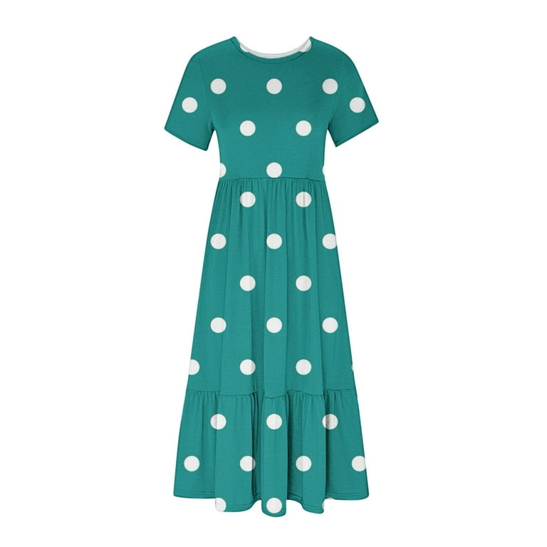 Sakmal Maxi Women's Dresses Ruffle Shift Green Flowy Dress Long Sleeve  Polka Dot Dresses for Women - Walmart.com