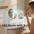 thumbnail image 2 of 2026 New Mirror Fan Makeup Case, Large Capacity LED Light Mirror Makeup Storage Box, Cosmetic Storage Display Case with Practical Organizing Drawers for Valentine's Day Gifts (White), 2 of 8