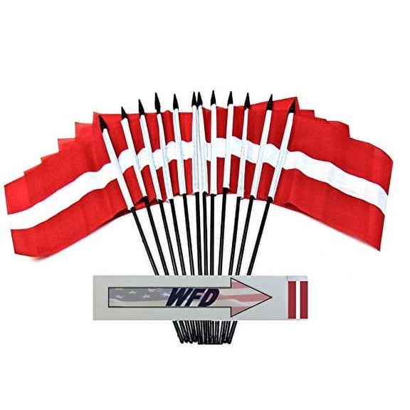 PACK of 12 4"x6" Latvia Miniature Desk & Table Flags, 1 Dozen 4"x 6" Latvian Small Mini Stick Flags