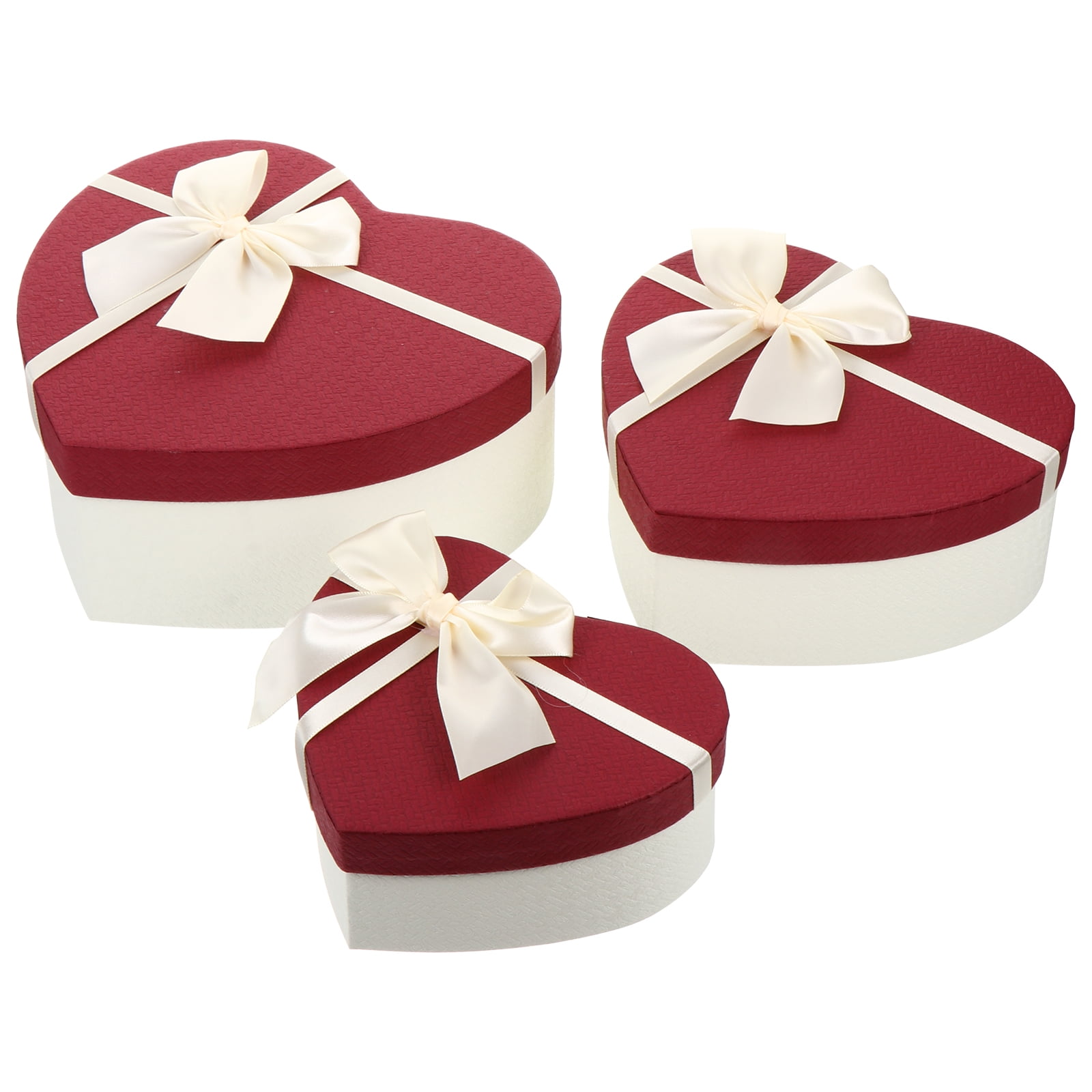 Set of 3 Large Luxurious White Heart Shaped Storage Gift Box With Satin Bow 