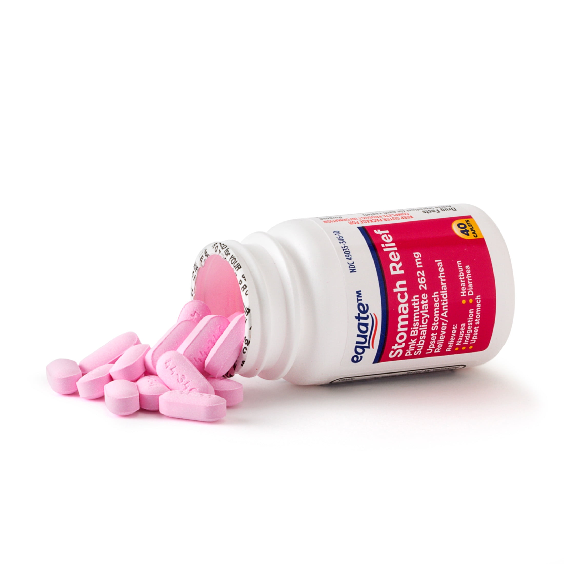 Equate Bismuth Caplets for Adult Stomach Relief, 262 mg, 40 Ct