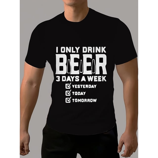 Camiseta informal de cuello redondo para hombre, con estampado 3D de cerveza, ligeramente elástica, manga corta de corte regular para verano, ideal como regalo para amantes de la cerveza.