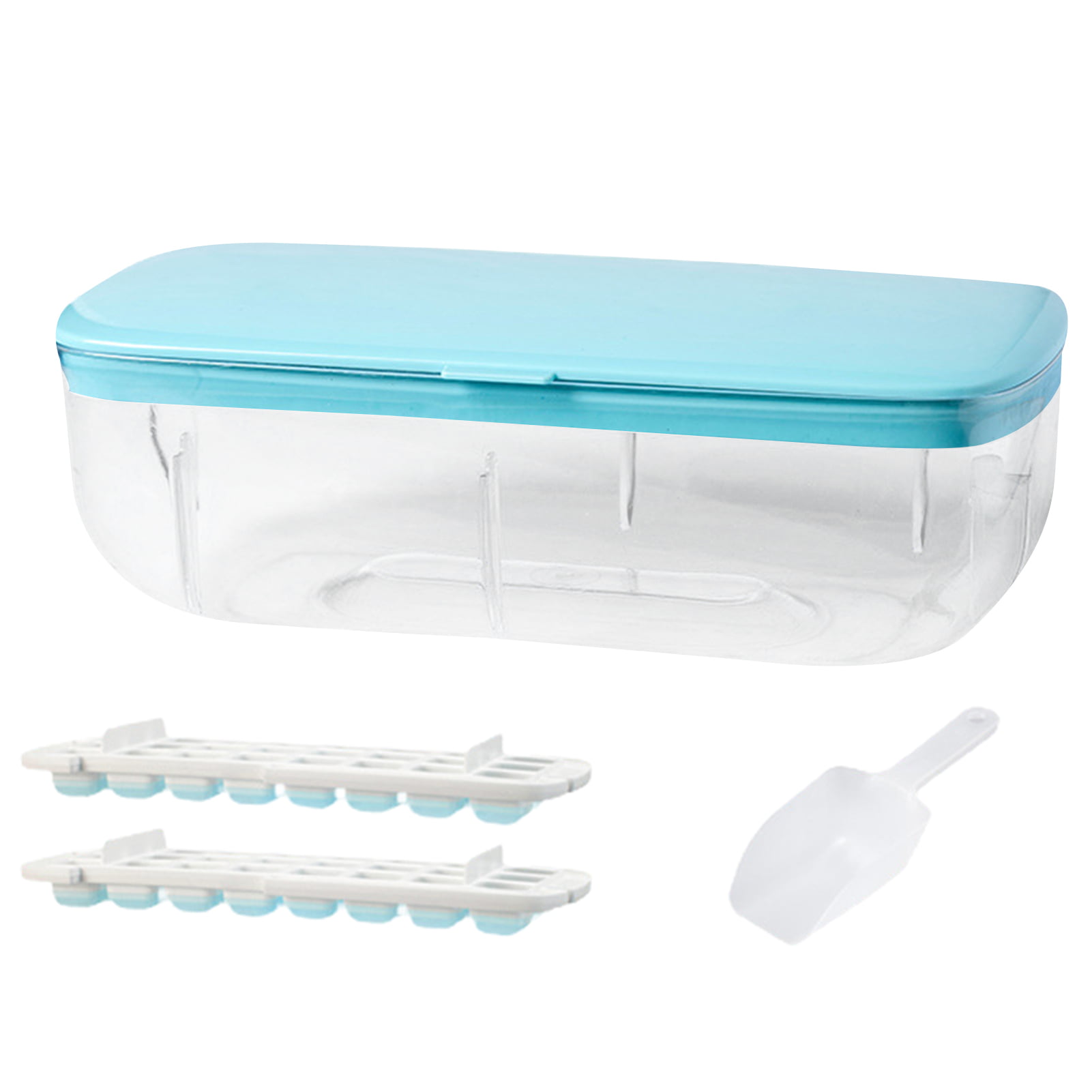 AAOMASSR Ice Cube Tray With Lid and Bin Silicone Ice Tray Flexible Safe Ice  Cube Molds Comes with Ice Container, Scoop and Cover Blue 