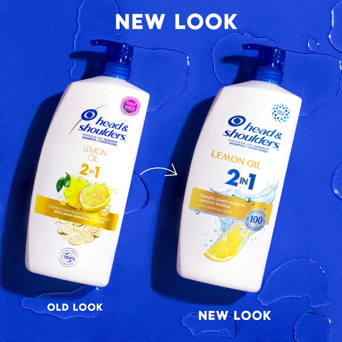 (4 pack) Head and Shoulders 2 in 1 Dandruff Shampoo and Conditioner, Lemon Essential Oil, 12.5 oz
